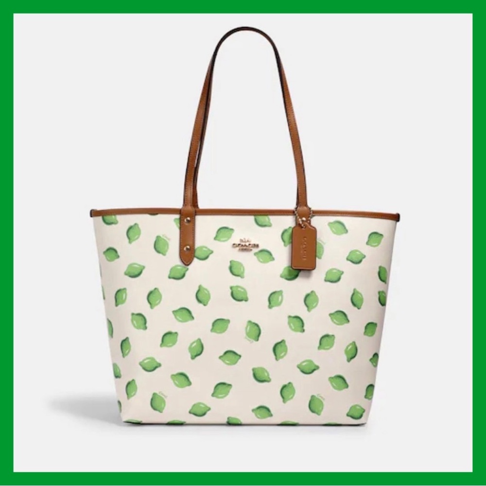 COACH Reversible City Tote Purse BAG With LimePrint NWT